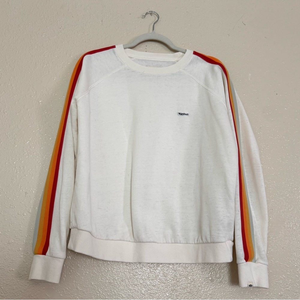 Rip Curl Surf Revival Rainbow Stripe Crewneck Sweatshirt White Small - Picture 2 of 8